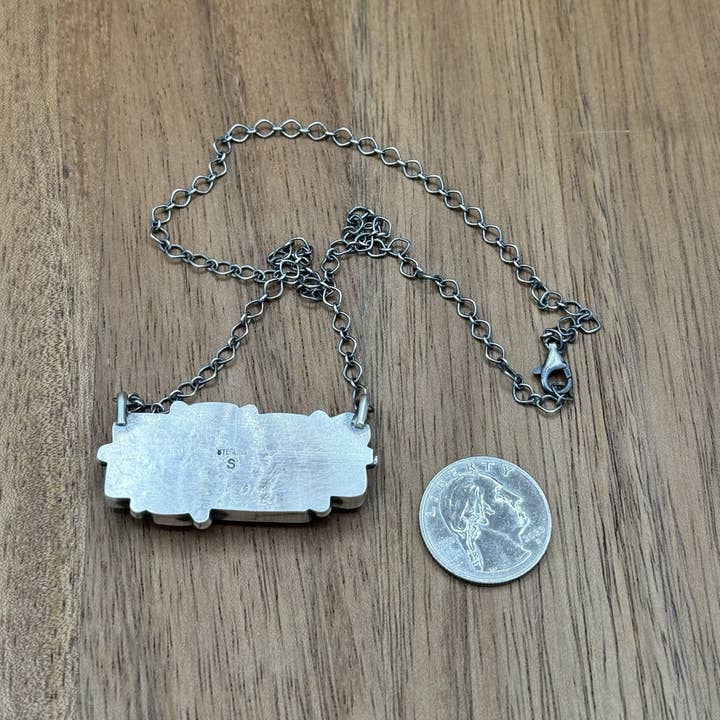 Native City Jewelry - Wholesale Pendant/Charm Necklace - Navajo Handmade Sterling Silver Mixed Stone Turquoise Cluster Bar Necklace 18”