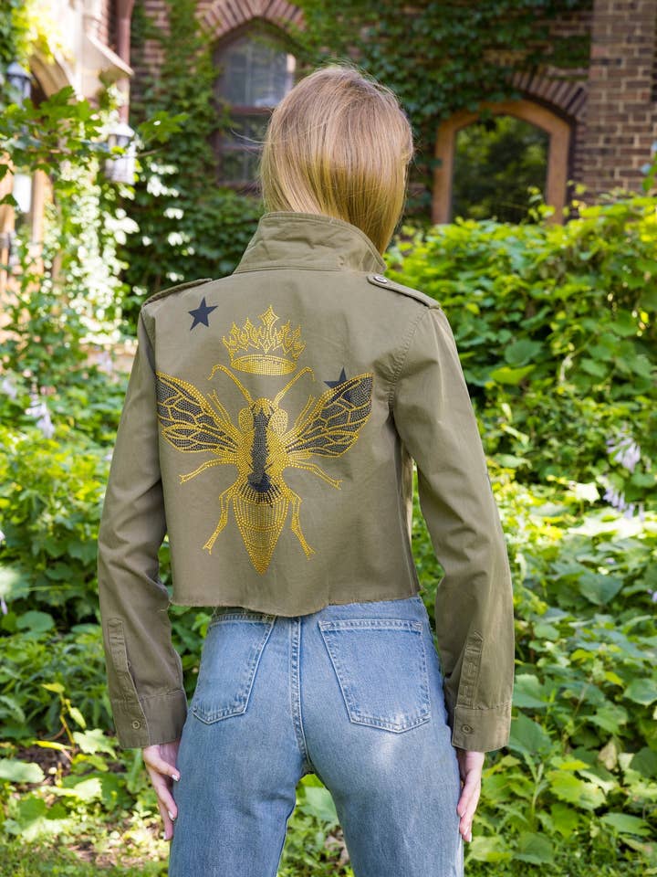 Gold Queen Bee Army Green Shacket for wholesale by Moving Forward Designs