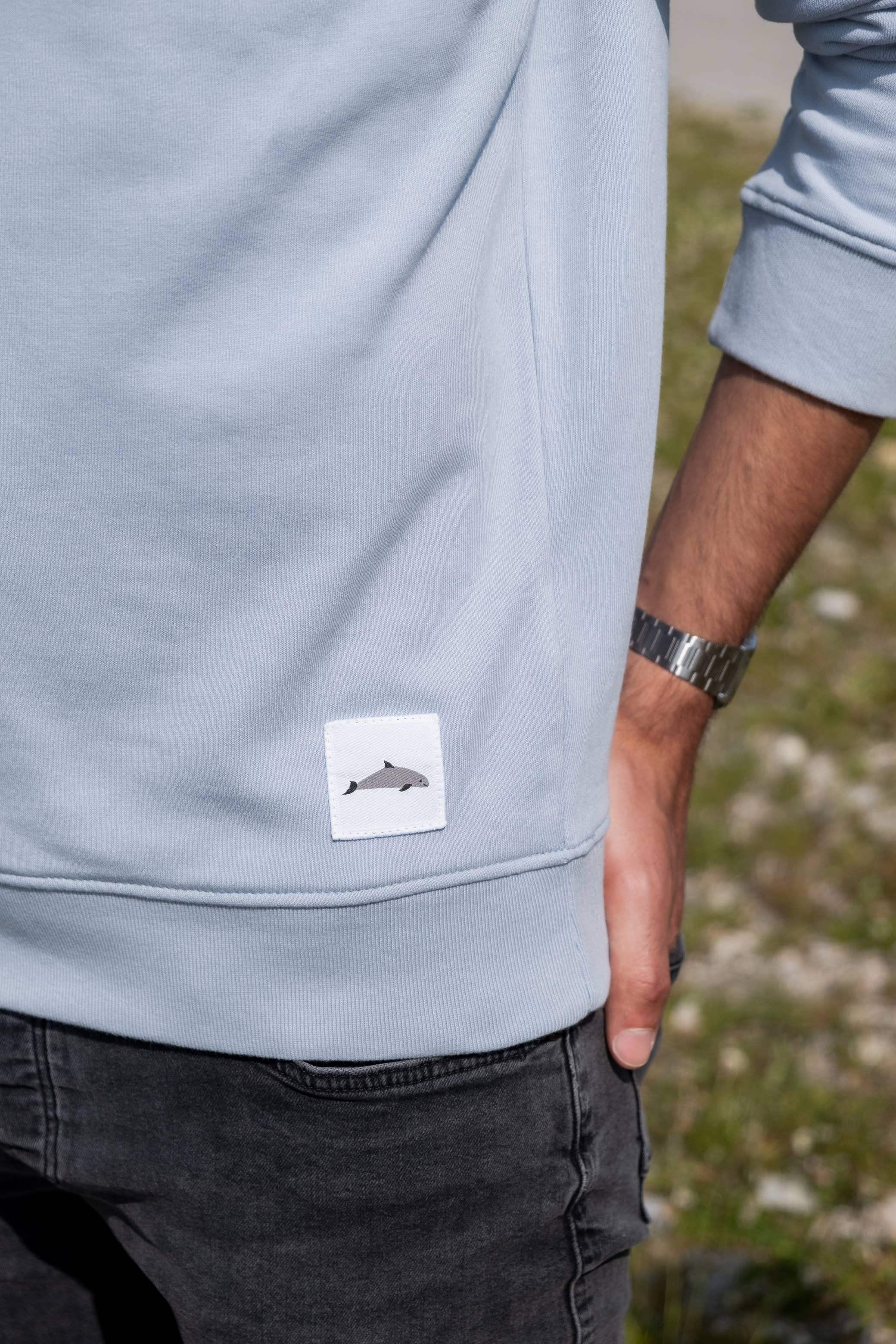 mist blue Men's organic sweater - Vaquita for wholesale on Faire2