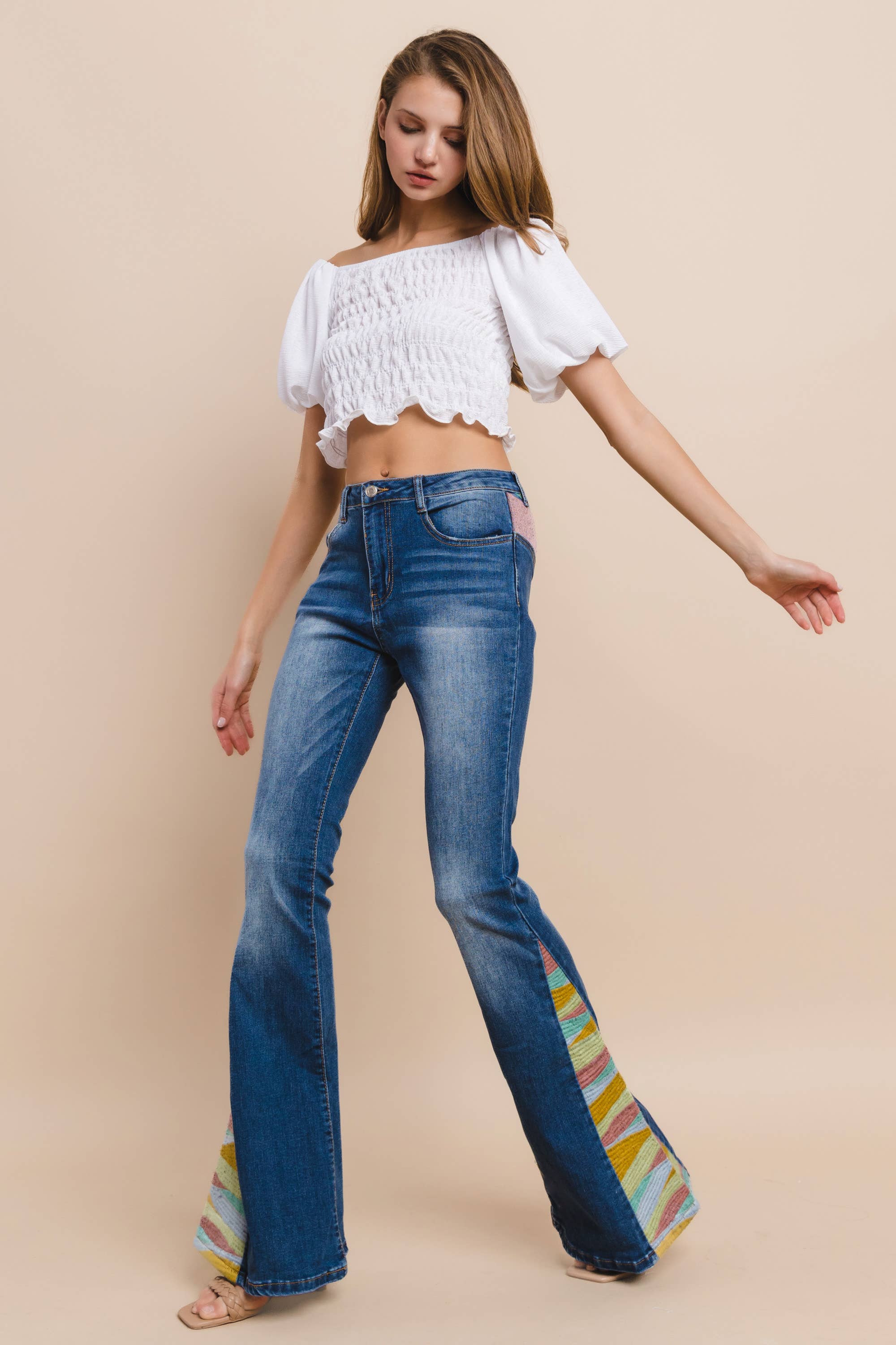 WISTERIA LANE - Wholesale Jeans - Women's - SUNRISE EMBROIDERY BOOTCUT BELLBOTTOM JEANS - 23452