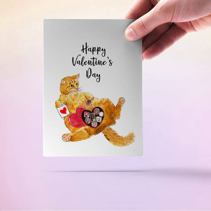 Liyana Studio - Vendita all'ingrosso Biglietti per San Valentino - Cat Valentines Chocolate - Divertente biglietto di San Valentino4