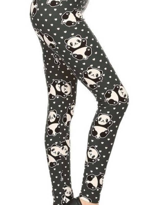 Antracietgrijze pandabeer en harten plus size curvy legging voor wholesale door Love 4 Leggings