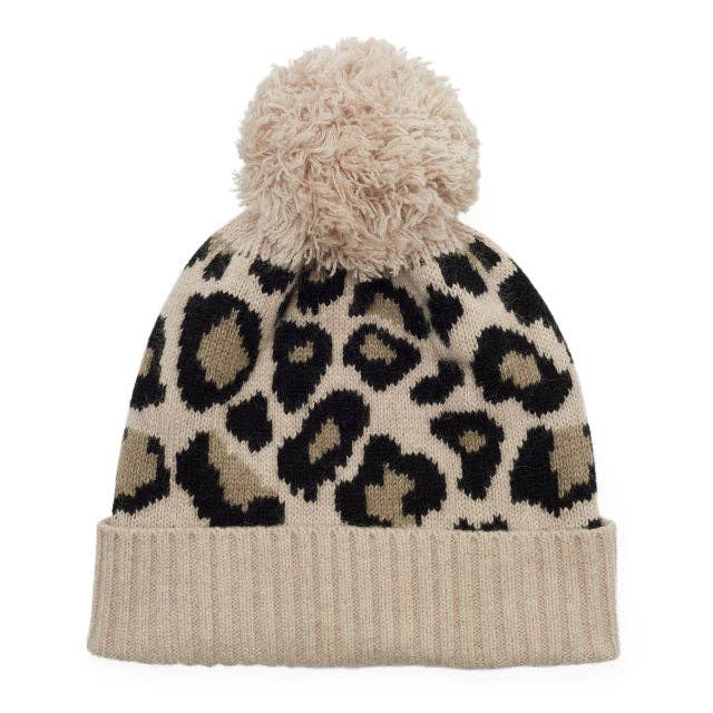 Gorro de punto con estampado de leopardo y cachemir, color camelo/negro para venta al por mayor de Somerville Scarves