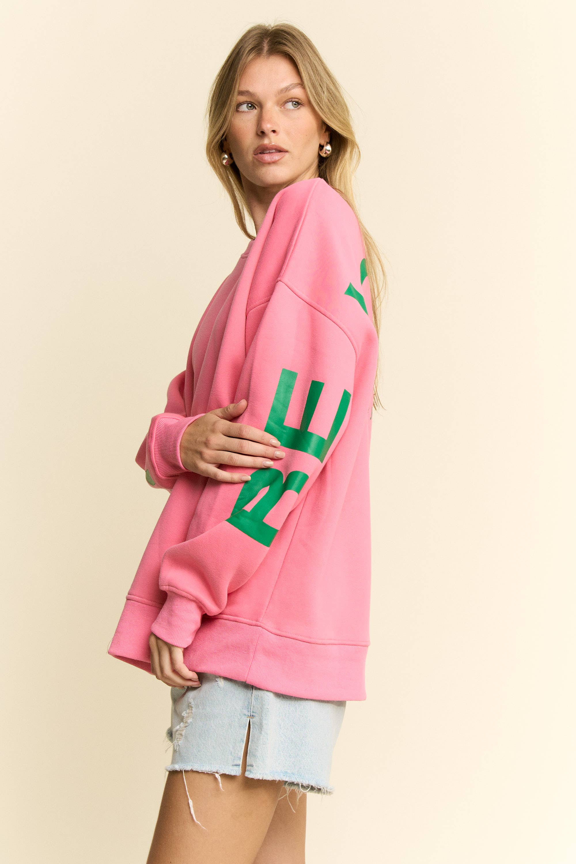 JADE BY JANE - Wholesale Graphic Sweatshirt - Women's - Be Yourself Love Yourself Printed Oversized Sweatshirt7