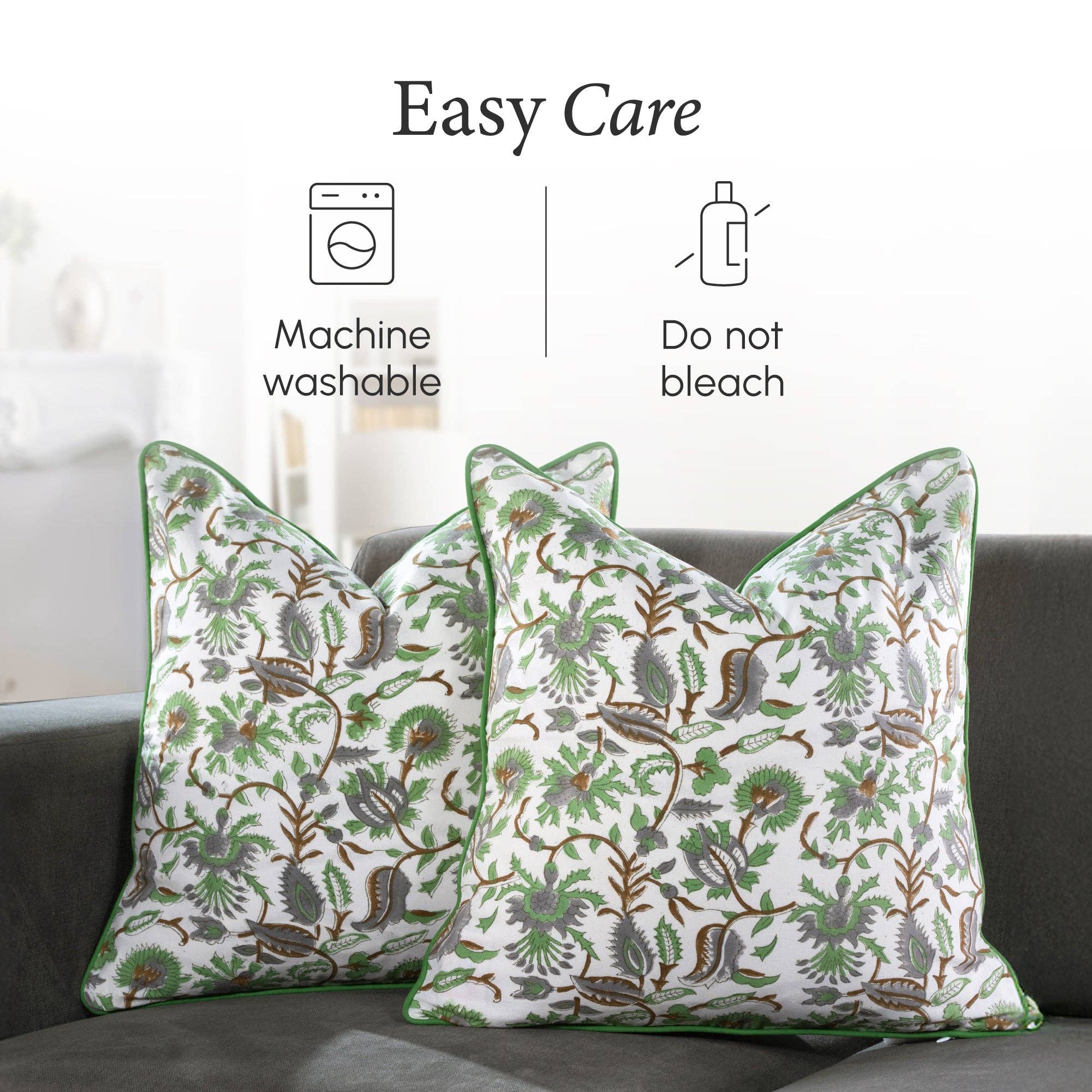 Cotton Print Club - Vente Housse de coussin - Housses de coussin à passepoil - Vert menthe (lot de 2)8