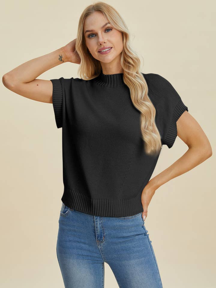 ClassiQ - Wholesale Knit Sweater - Women's - Double Take Full Size Mock Neck Short Sleeve Sweater12