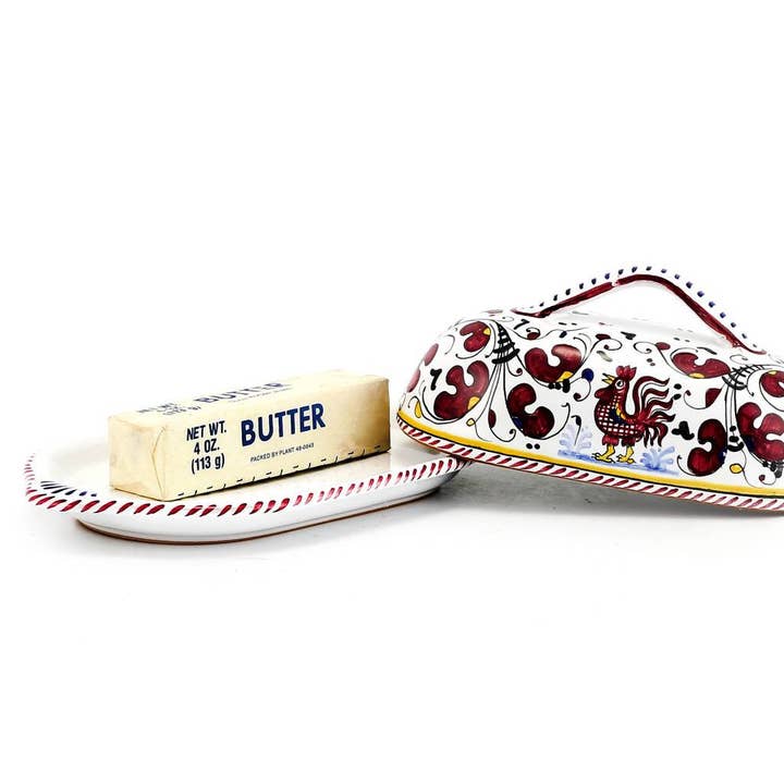 Artistica - Deruta of Italy - Wholesale Butter Dish - ORVIETO RED ROOSTER: Butter Dish with Cover