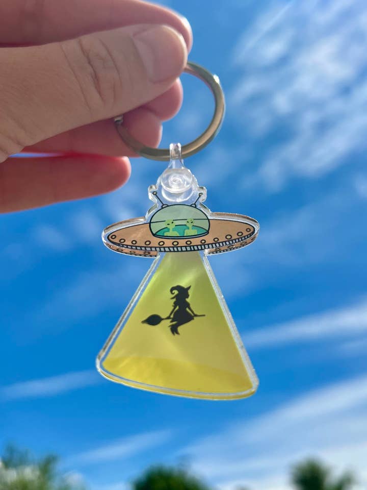 Alien Abduction Keychain for wholesale by Golden Grove Paper