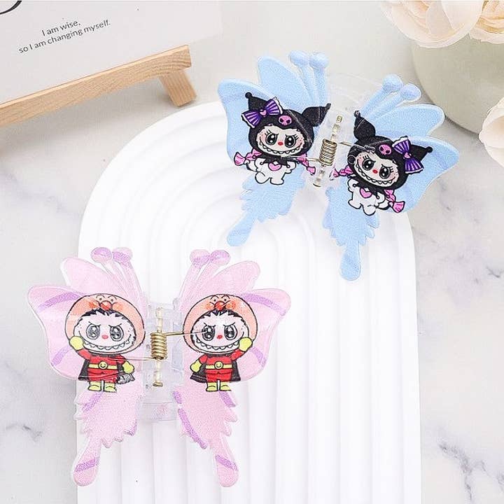 12pk Funny Character Butterfly Hair Jaw Claw Pin for wholesale by Diacly