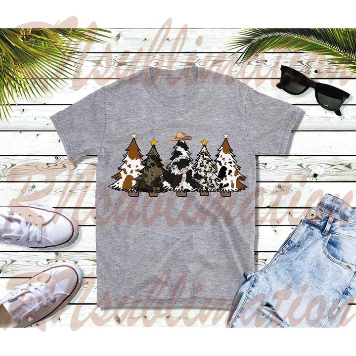 rnsublimation - Wholesale Sublimation Transfer - DTF Cowhide Christmas Trees Transfer Print Western1