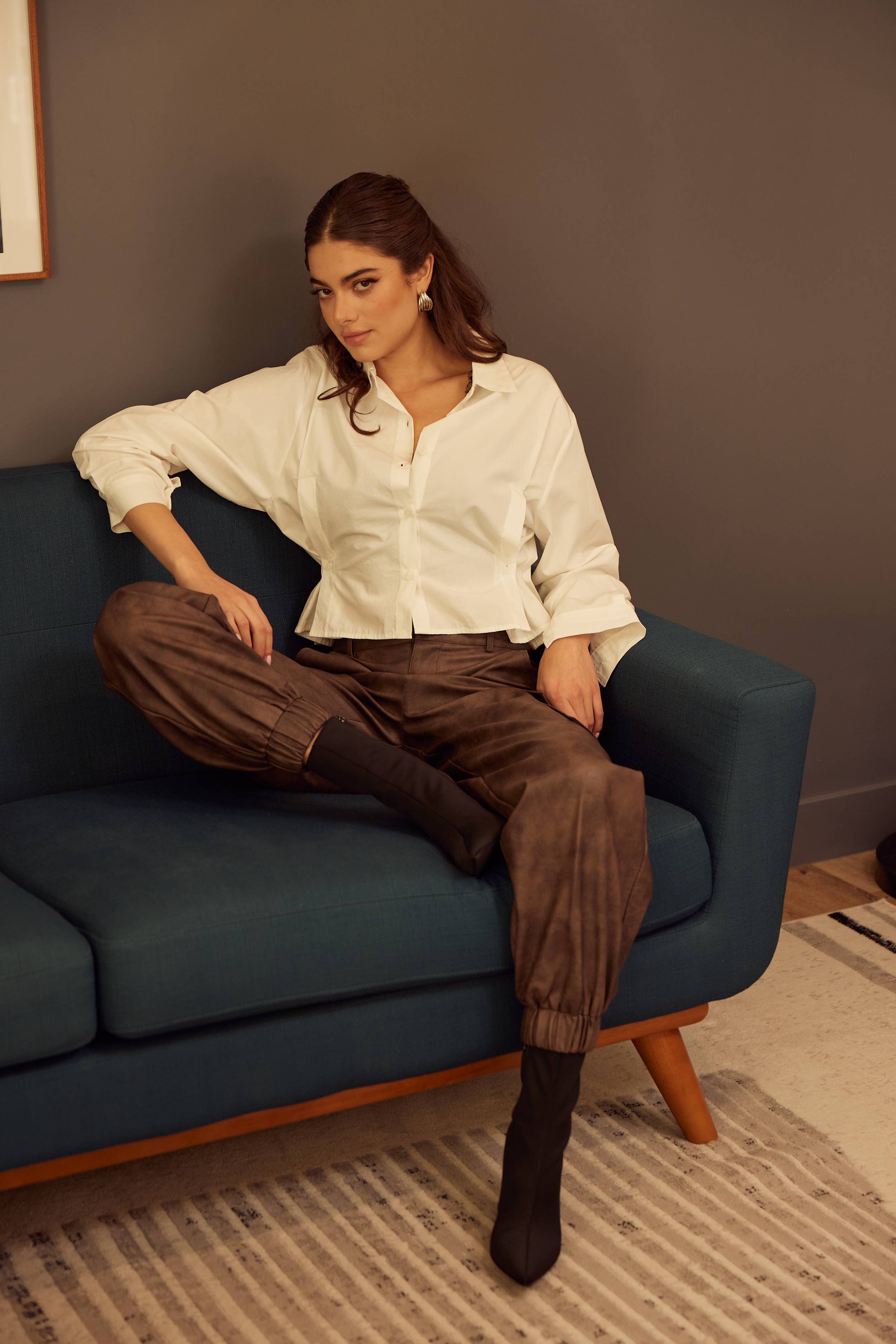 Brown PLEATHER CLASSY CUFFED CARGO JOGGERS-PI6888FO for wholesale on Faire0