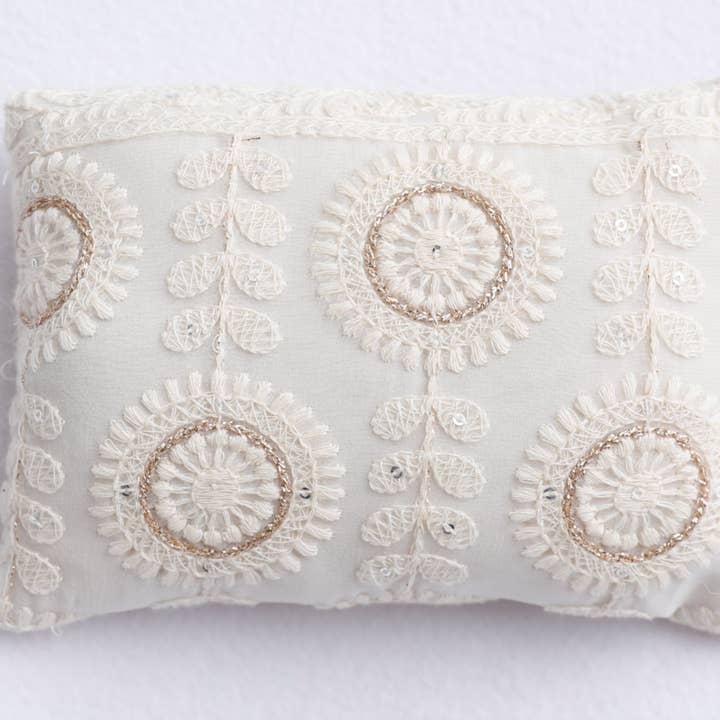 Florals with Gold Shimmer cream pillow for wholesale by Ana Brandt Baby