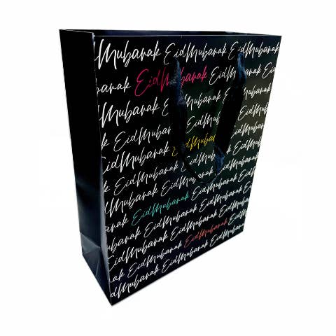 Borsa Regalo Eid Mubarak in Calligrafia Nera Grande di Lusso - GB 03 per la vendita all'ingrosso da parte di Islamic Moments