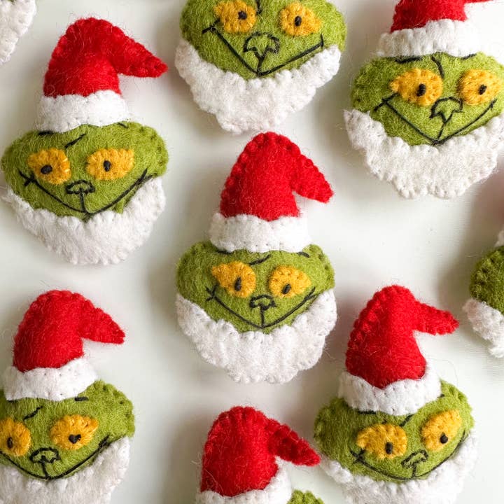 Sewing Seeds Play - Wholesale Christmas Decoration - One Felt Grinch Santa FaceÂ
