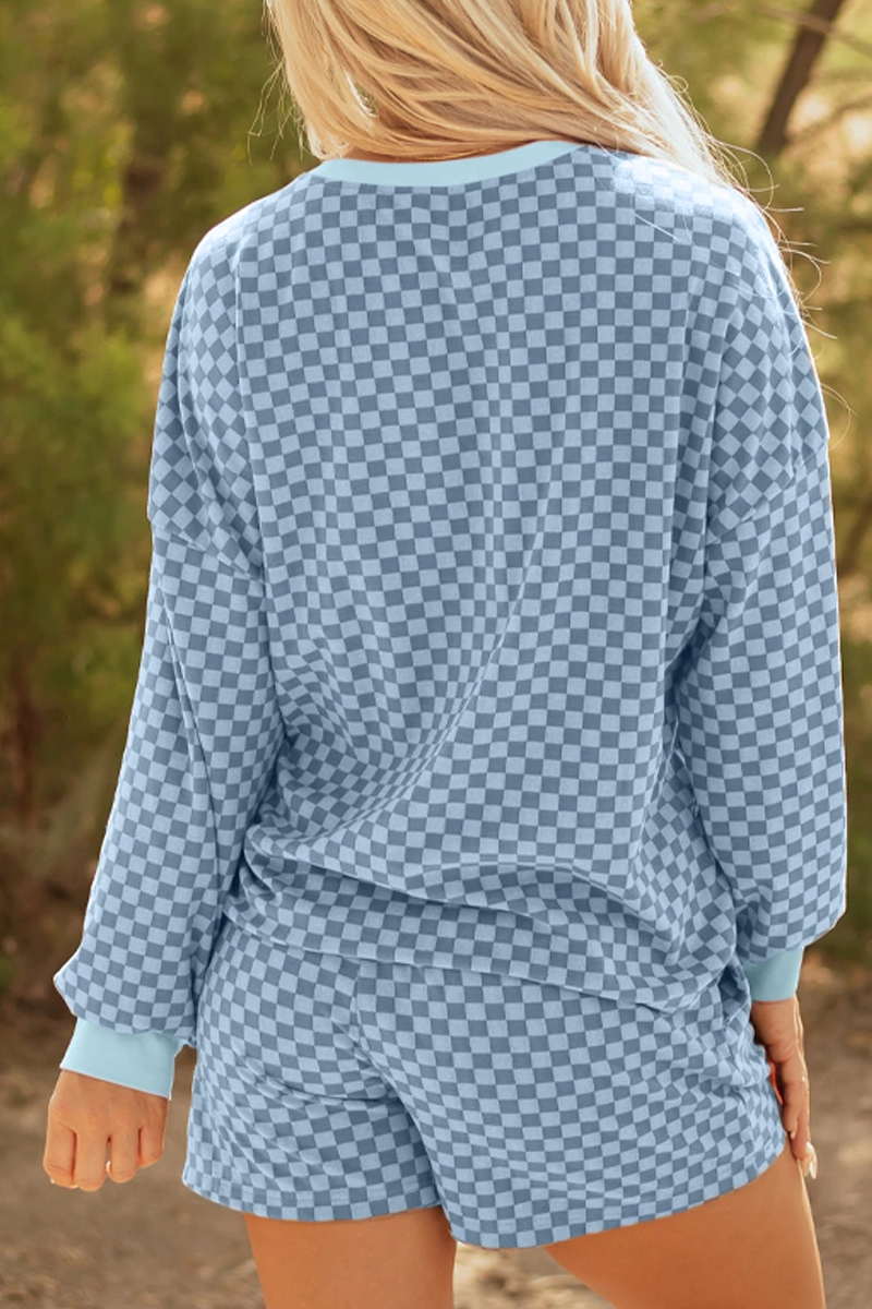 FULL TIME PURCHASE - Wholesale Lounge Set - Women's - Checkerboard Long Sleeve Pullover and Shorts Set6