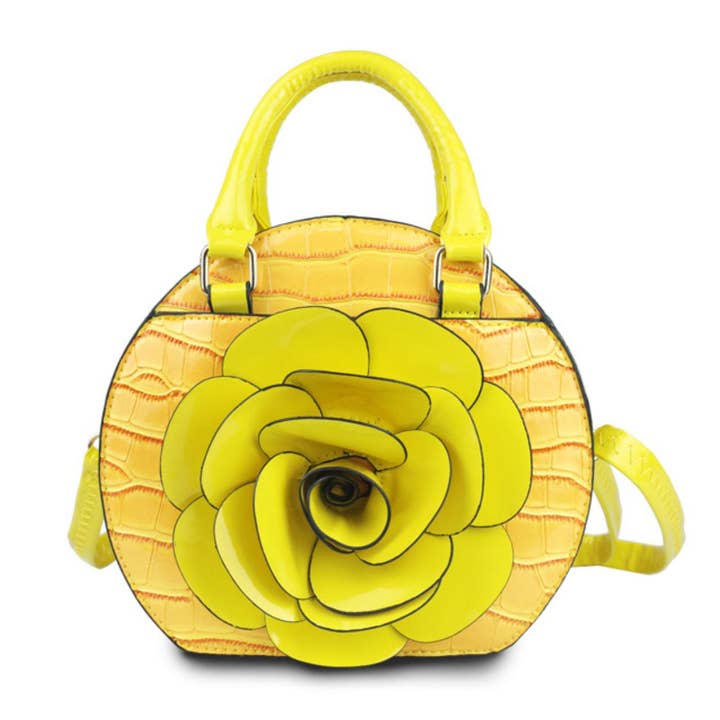 Borsa a mano rotonda con fiori gialli Croc per donna per la vendita all'ingrosso da parte di PinktownUSA