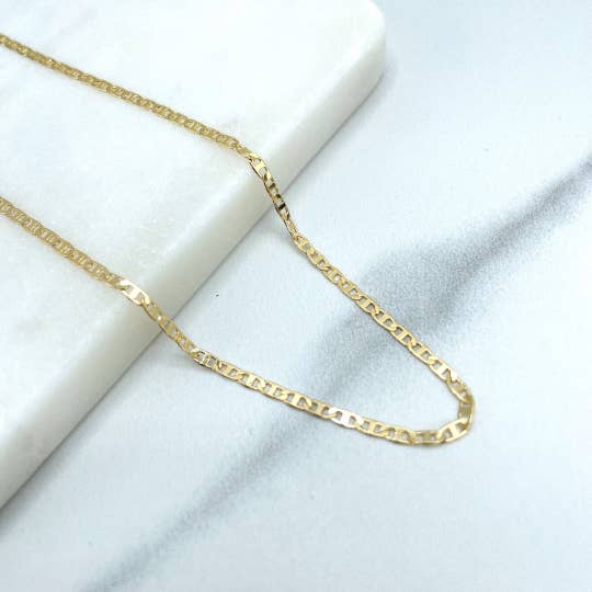 18 k guldfyldt 2 mm tynd mariner linkkæde flad stil for engroshandel hos Luxus Accessories