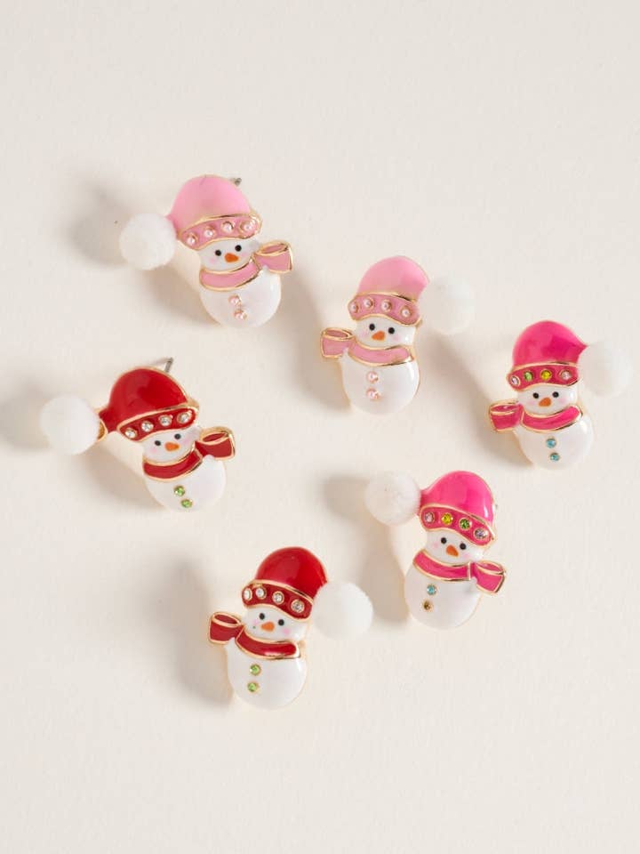 Christmas Snowman Pompom Rhinestone Post Earrings for wholesale by Designature New York