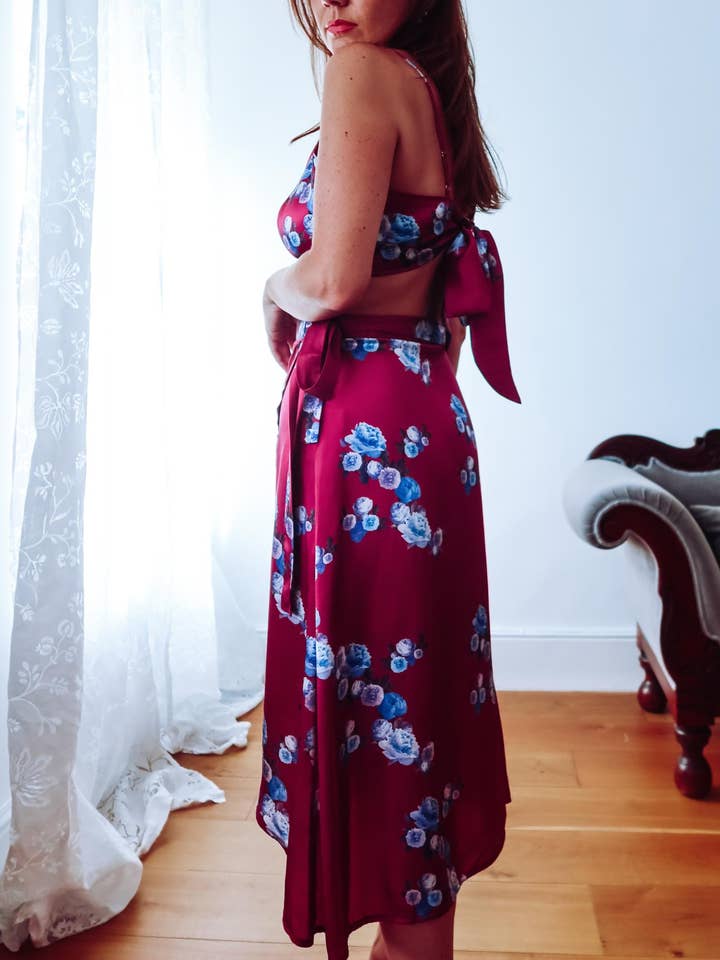 Pink Peony Silk Wrap Skirt for wholesale by Sophie Cameron Davies
