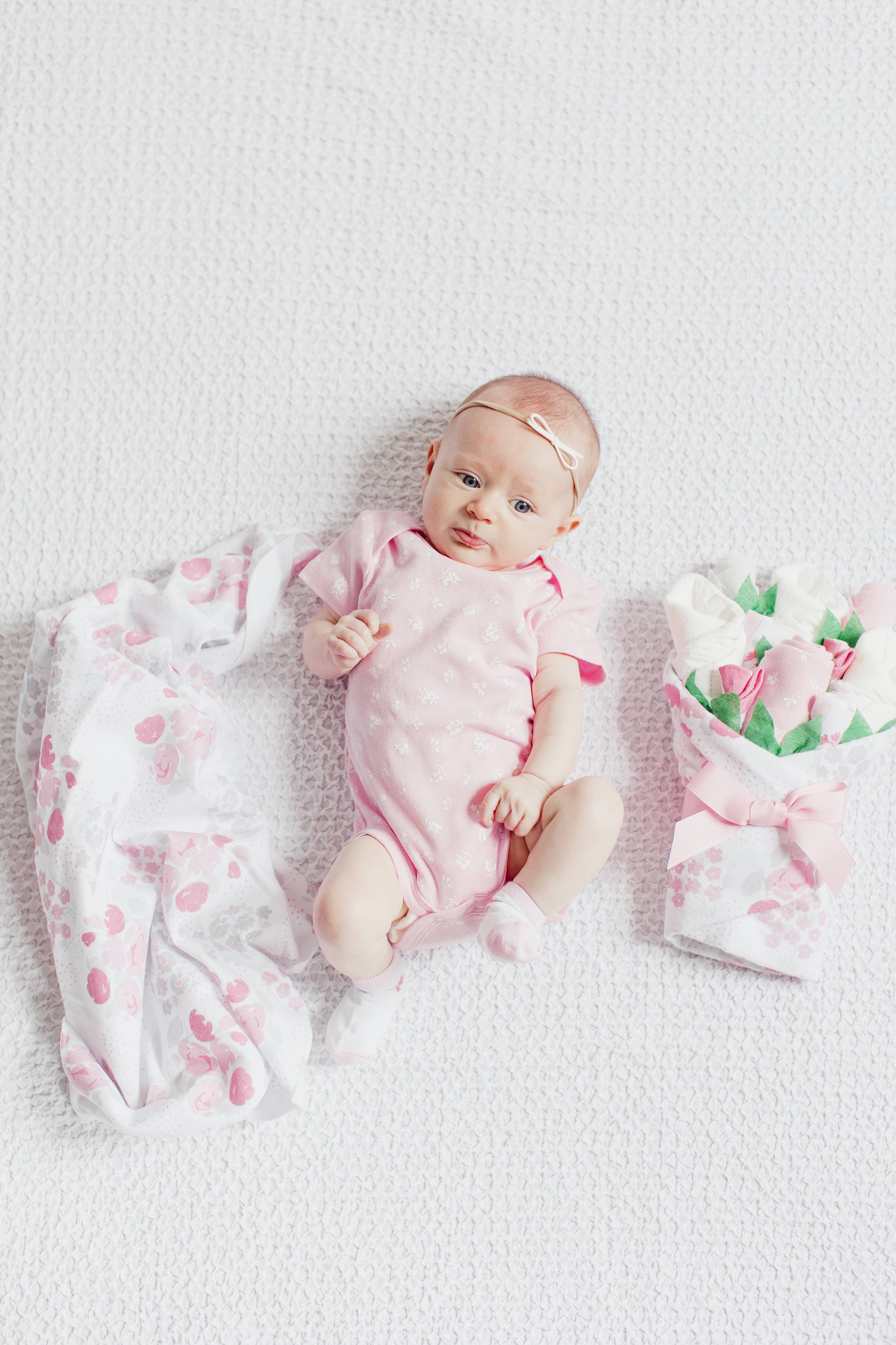 Baby Blossom Company - Wholesale New Mom Gift Box/Set - New Baby Girl Gift Layette Bouquet - Floral1
