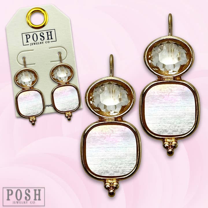 Gold Rhinestone and MOP look earring for wholesale on Faire