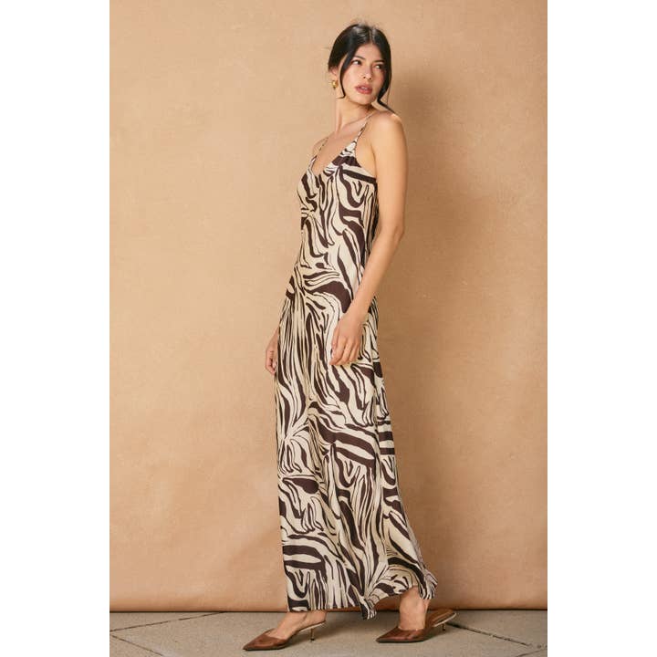 MARRONE/ECRU Abito lungo con taglio sbieco Drifted Earth Back Button in vendita all'ingrosso su Faire8