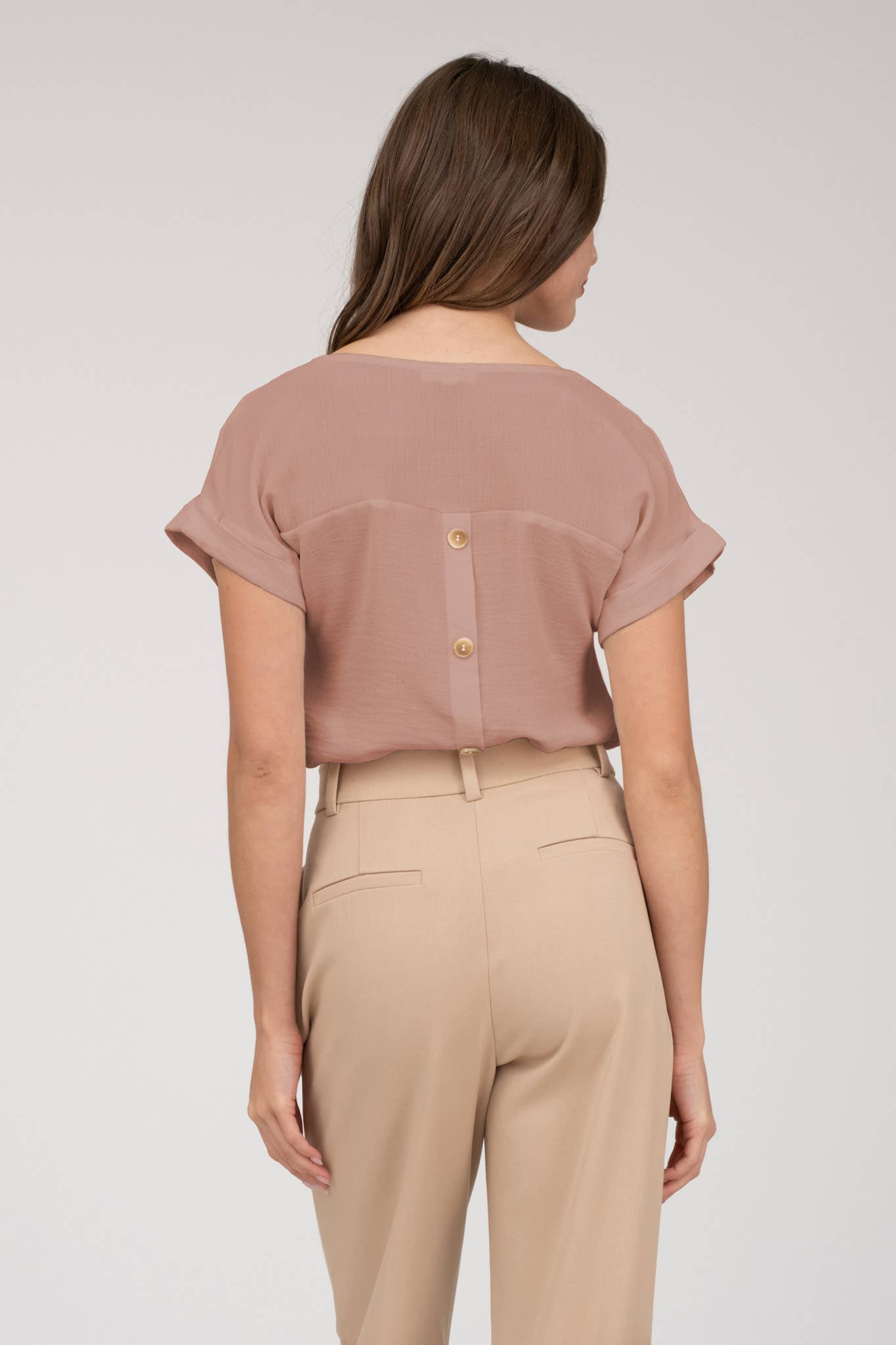 Blu Pepper - Wholesale Blouse - Women's - SPLIT NECK BACK BUTTON SHORT FOLD SLEEVE BLOUSE32