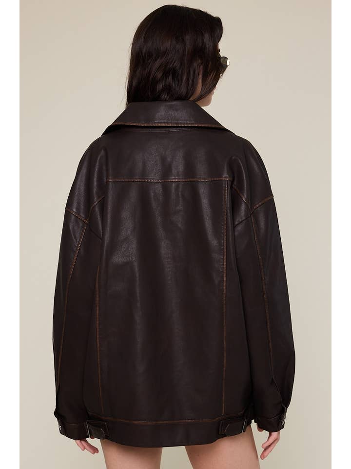 Sky to Moon - Wholesale Leather Jacket - Women's - FAUX LEATHER COLLARED OVERSIZED CASUAL JACKET7