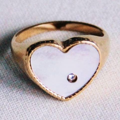 Bazou - Vente Bague de cocktail/de cérémonie - Bague en acier et cœur en nacre0