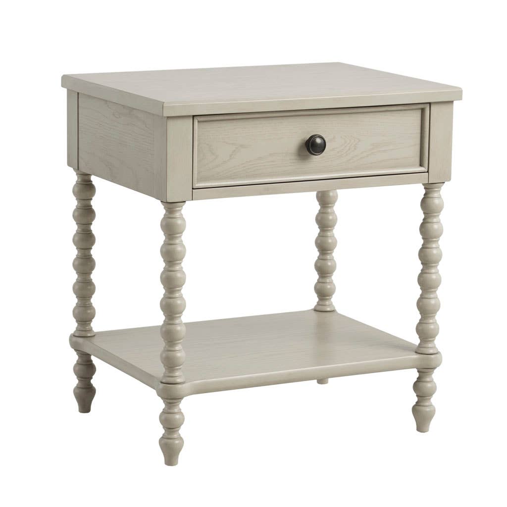 Olliix - Vente Meuble de chambre - Table de nuit Farmhouse en bois avec pieds tournés, crème2