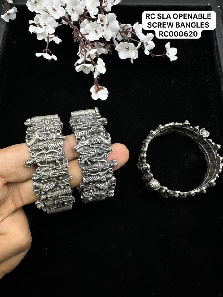 Ram Darbar Jai Shree Ram oxidised Replica Screw Bangle for wholesale by REAAAN COLLECTIONS