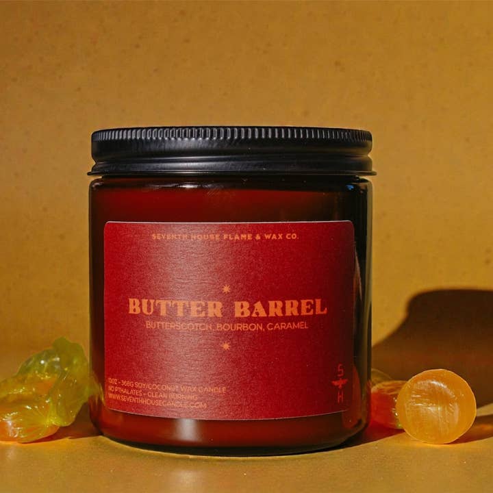 BUTTER BARREL - Butterscotch & Bourbon Candle for wholesale by Seventh House Candle