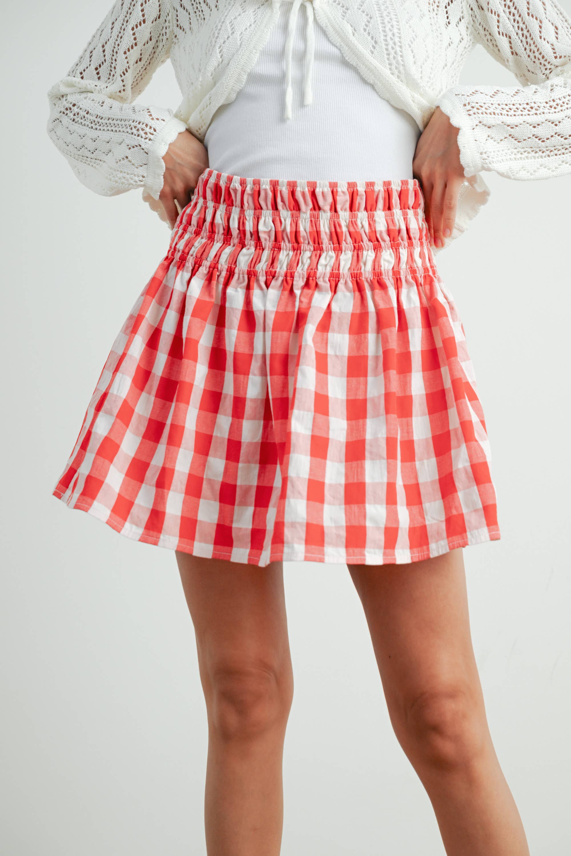 VERMELHO/MARFIM Saia Xadrez com Padrão de Quadrados - BMS7743 para venda a revendedores na Faire1
