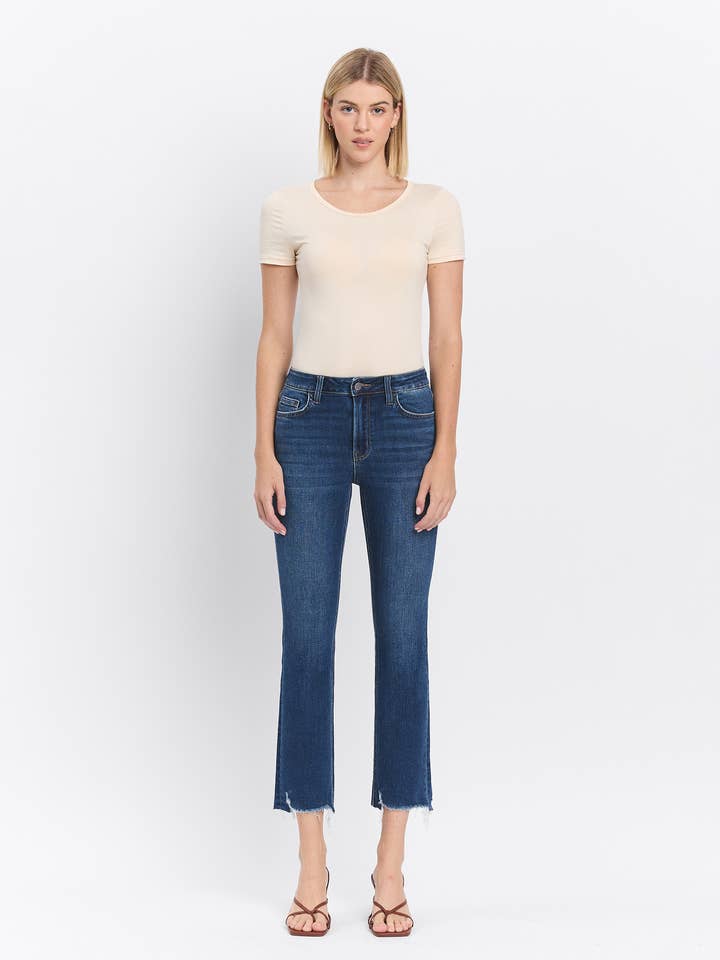 HIGH RISE CROP SLIM STRAIGHT JEANS F5246 for wholesale by FLYING MONKEY