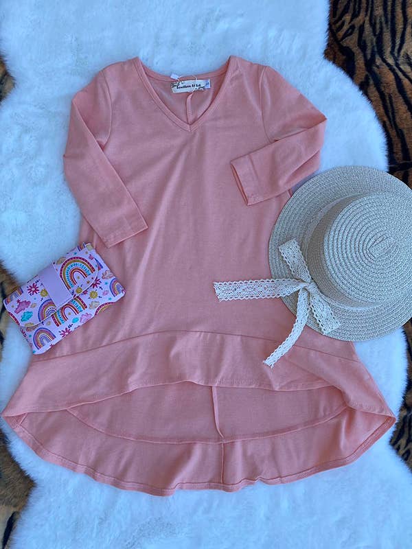 luluclothes - Wholesale Dress - Kids - XCH0020-6H Pink long style ruffle bottom girls dress