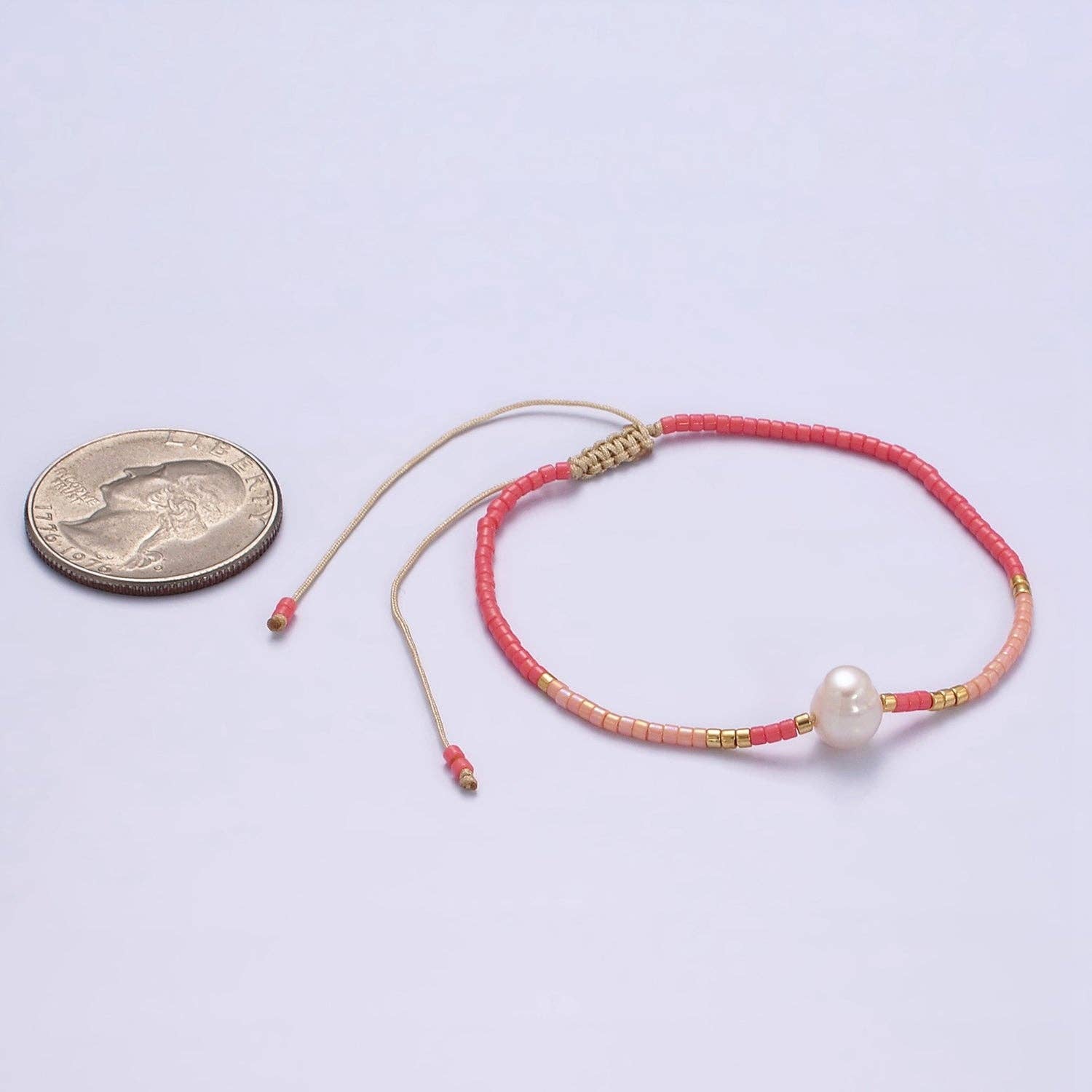 Aim Eternal - Wholesale Beaded Bracelet - Dainty Shell Pearl Cord Bracelet Barbiecore Pink Gold Cylinder Beaded Adjustable Bracelet WA-21772