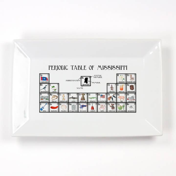 Mississippi Plateau de table périodique en porcelaine pour la vente par Dishique