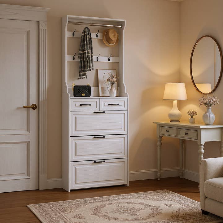 White Avenue Entryway Storage Shoe Cabinet with 2 Drawers for wholesale on Faire2
