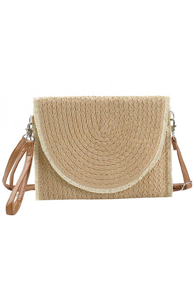 Hana - Vente Sac à bandoulière – femme - Sac pochette bandoulière en paille bicolore avec bord effiloché2
