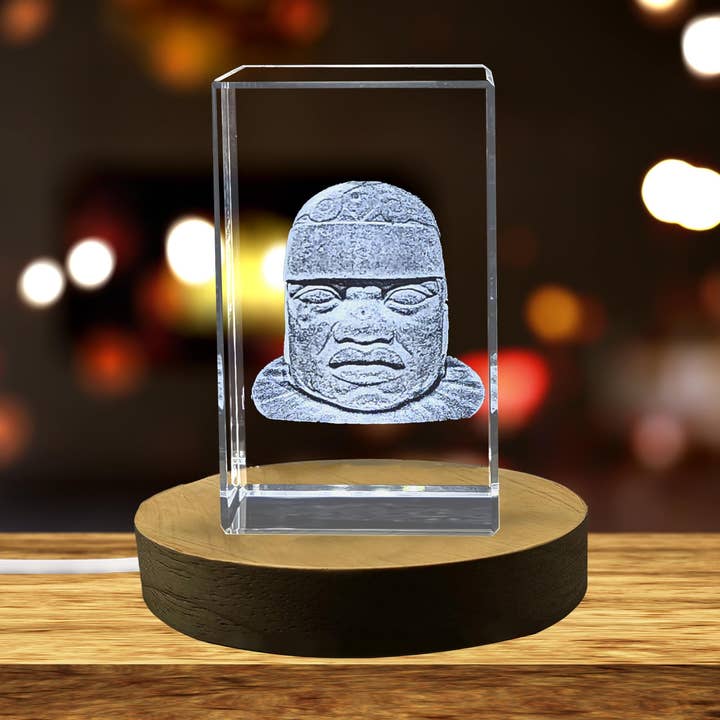 AB Crystal Collection - Vente Figurine décorative - Statue de Tête Colossale Olmèque Gravée en Cristal 3D Unique Cadeau0