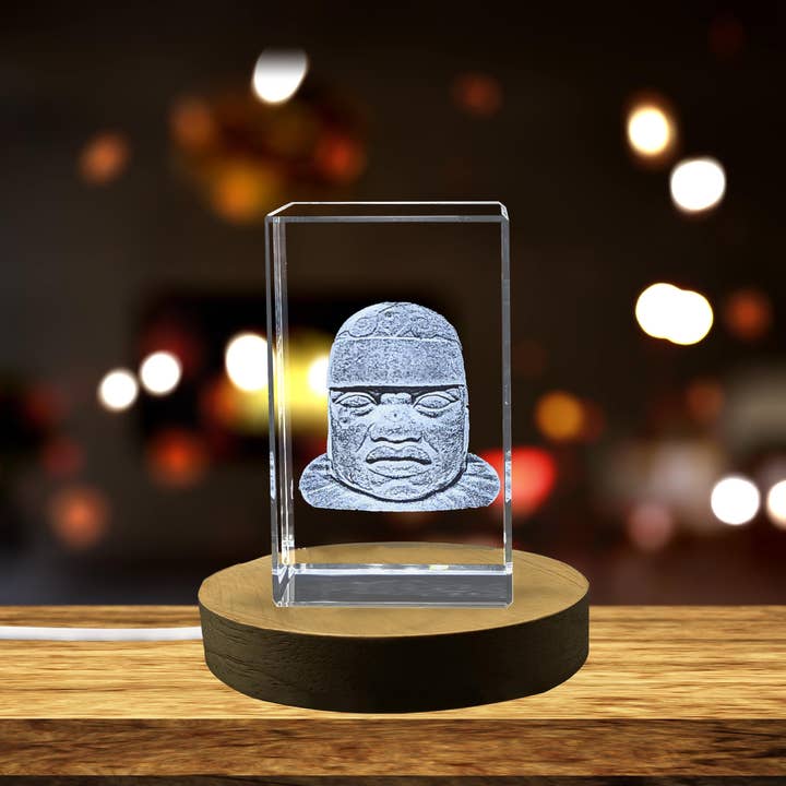 AB Crystal Collection - Wholesale Decorative Figurine - Unique 3d Engraved Crystal Olmec Colossal Head Statue Gift