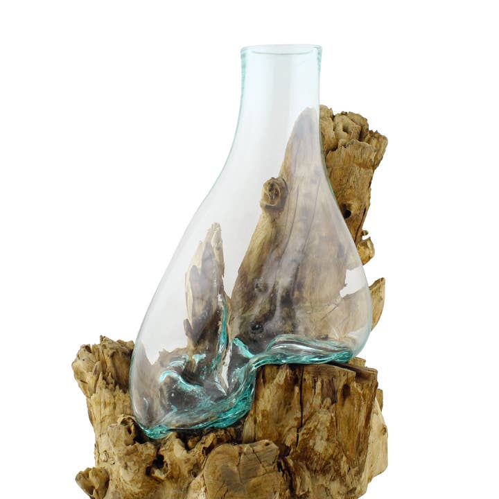 Molten Glass Stem Vase on Bleached Gamal-Approx 15" Tall for wholesale by Cohasset Gifts