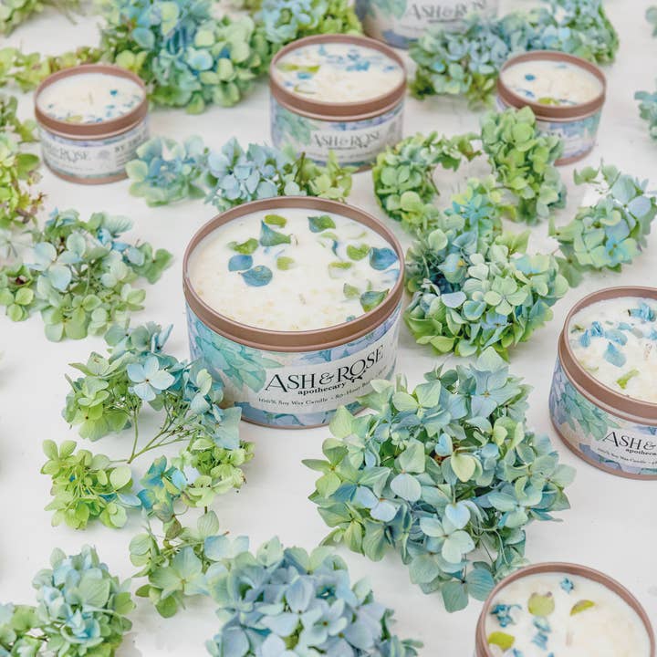 Ash & Rose - Wholesale Jar/Filled Candle - By the Sea - Hydrangea and Sea Salt Candle