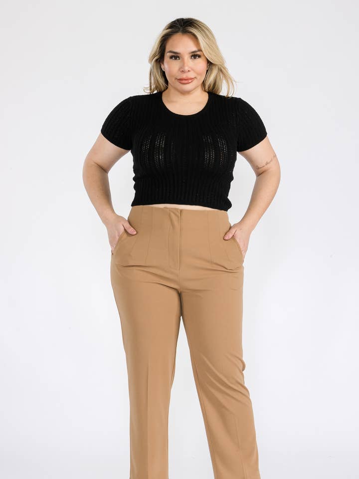 Plus Size Women Solid Fitted Fromal Pants for wholesale by Fashion Space