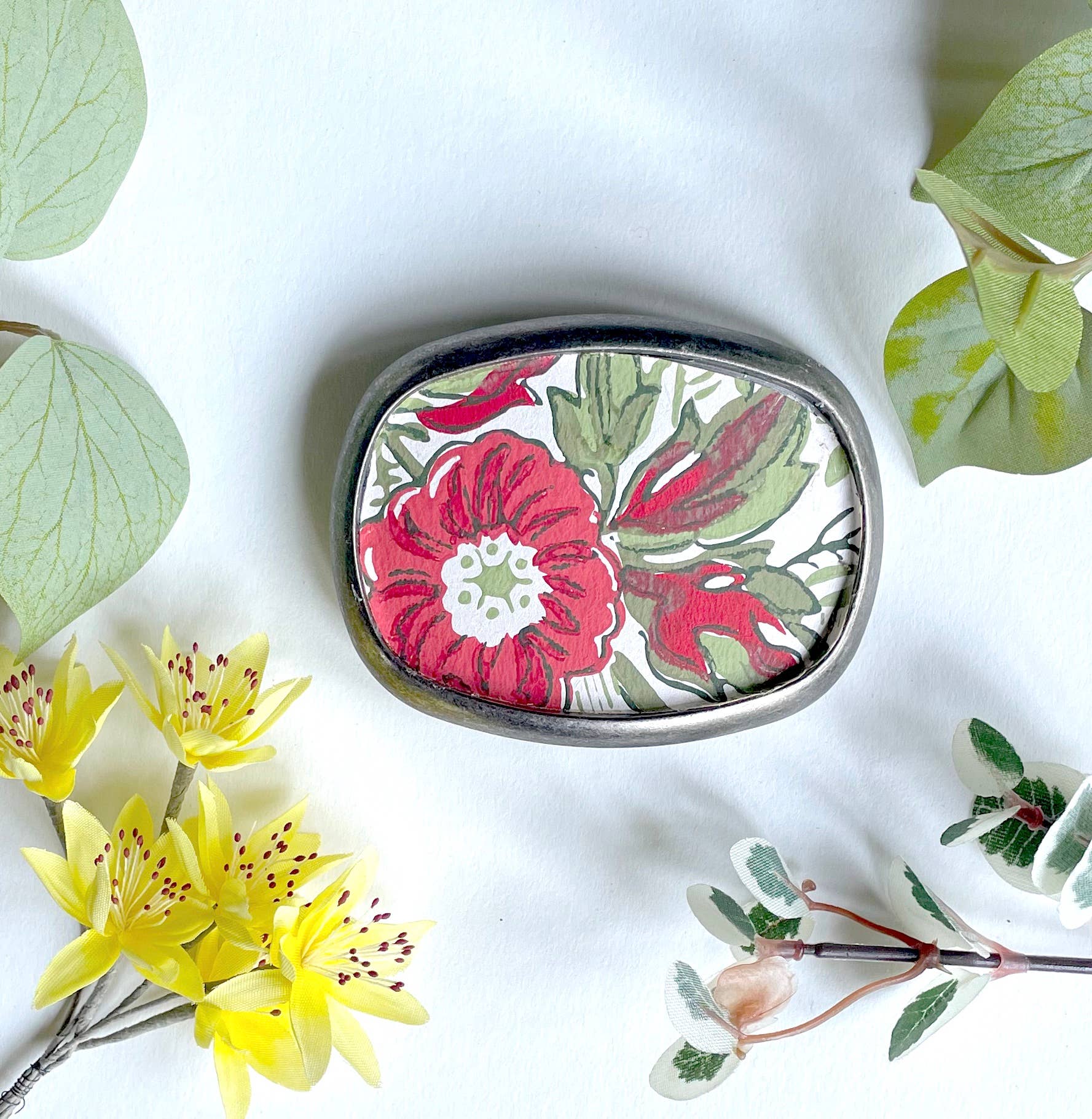 joeyfivecents - Vente Boucle de ceinture – femme - Boucle de ceinture - fleurs rouge terreux, verts de jardin, floraux3