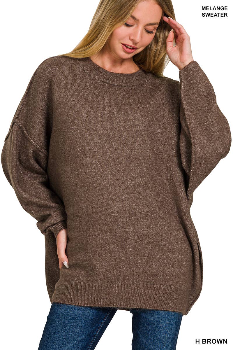 42POPS - Wholesale Knit Sweater - Women's - .1017 Oversized Round Neck Raw Seam Melange Sweater SI-266062