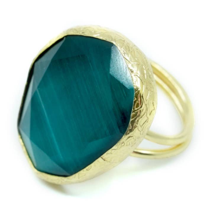 Anel em Ouro Ajustável Artesanal Catseye Verde por atacado de ZEYZEY