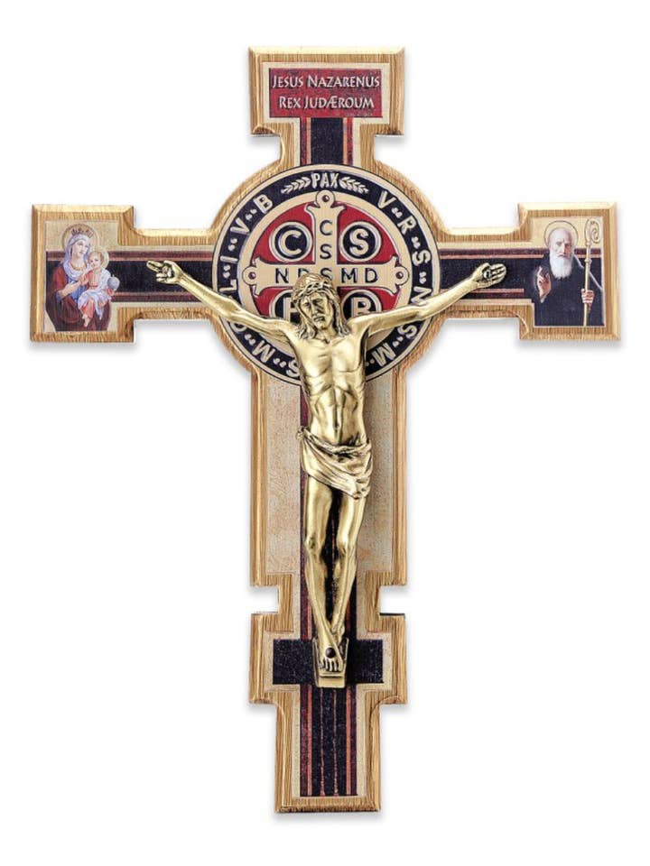 Wooden cross of Saint Benedict cm. 28x22 (11x8.6 inches) for wholesale by Costa Articoli Religiosi
