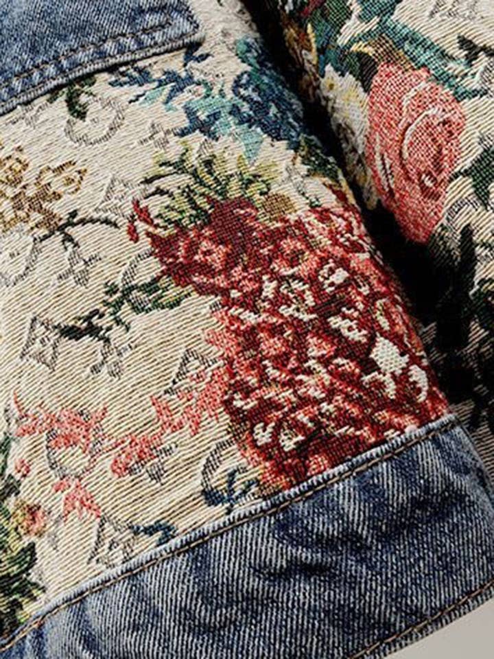 BLUE Floral Denim Jacket for wholesale on Faire