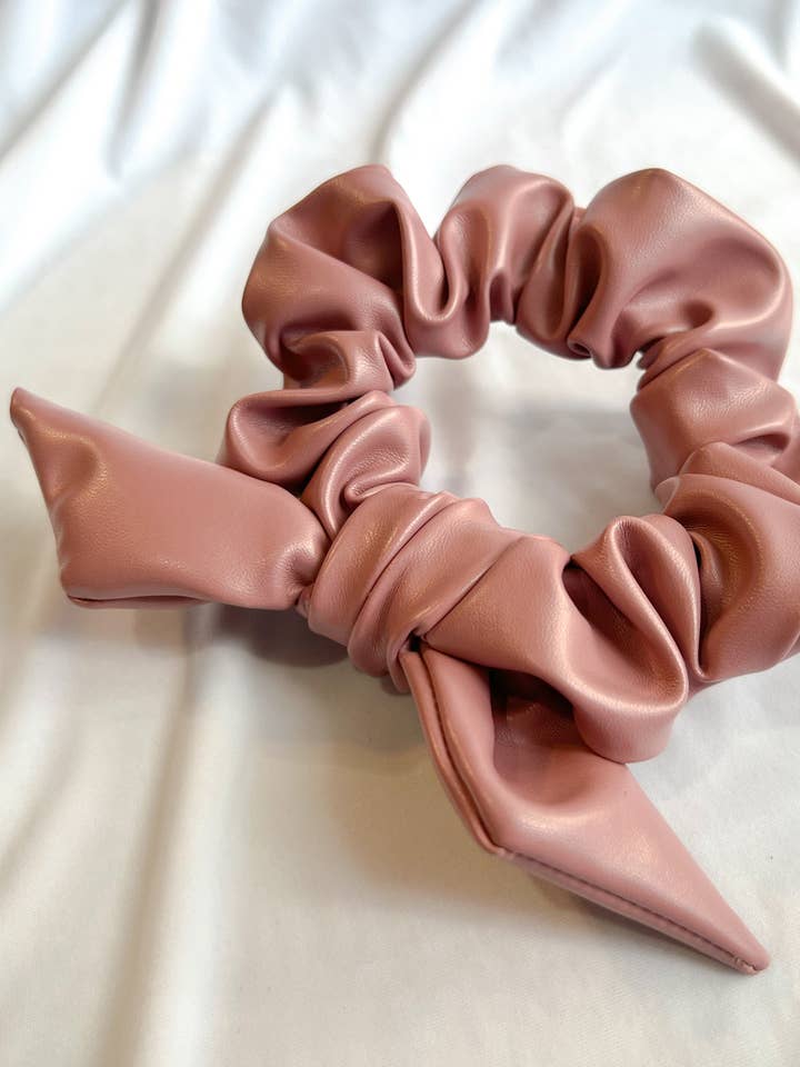 Pink Pleather Bow Scrunchie for wholesale by Grace.E.Co